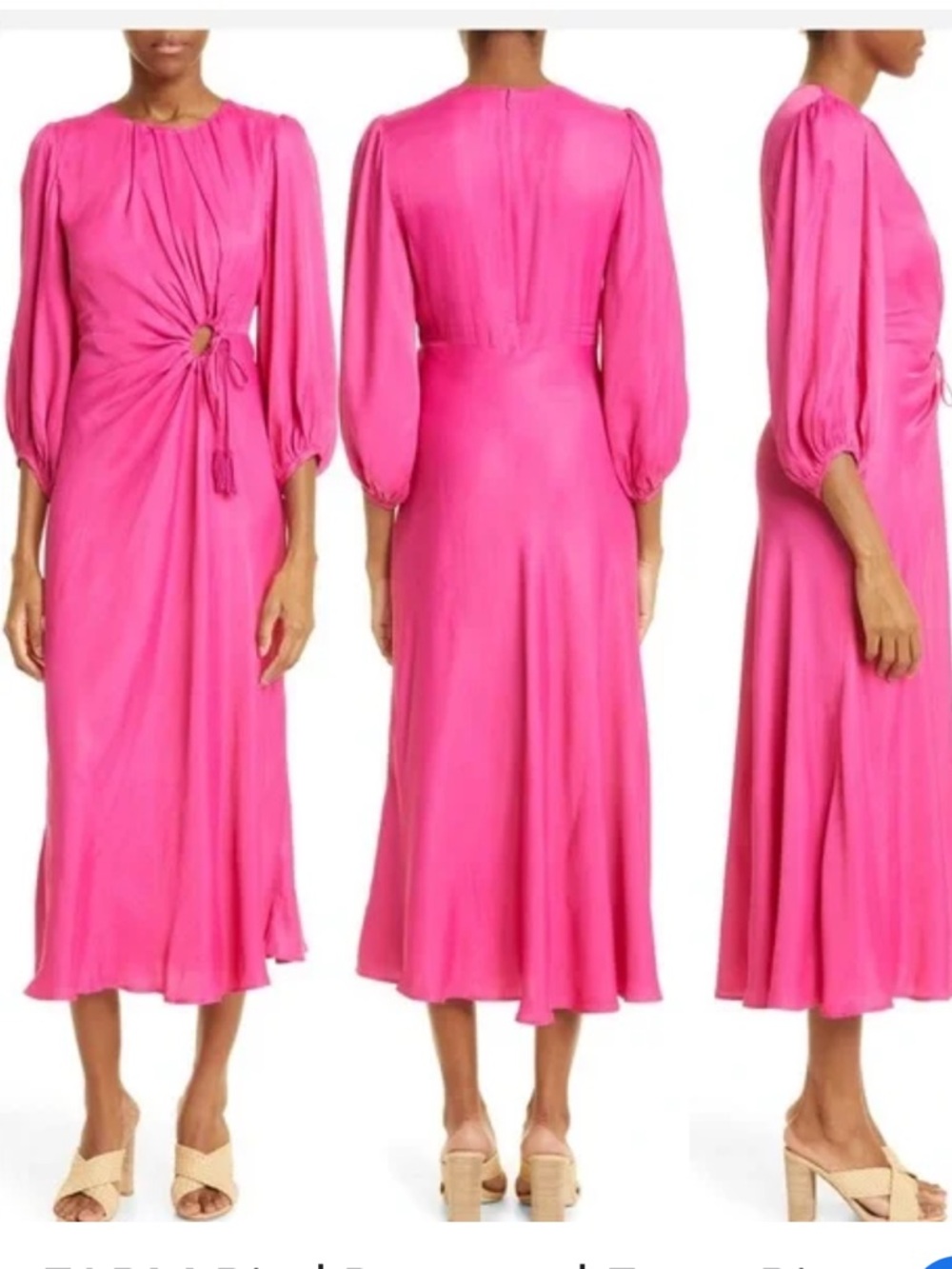 FARM Rio Bright Pink Twist-Front Midi Dress with Tassel